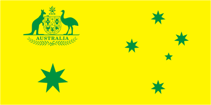 [Green and Gold Australian flag with coat of arms]