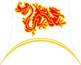 [white field hanging banner with a red & yellow dragon]