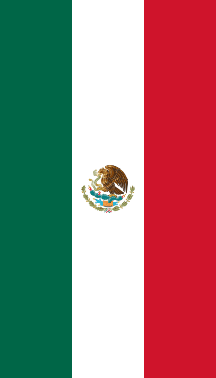 [Vertical hanging Mexican flags: with arms]