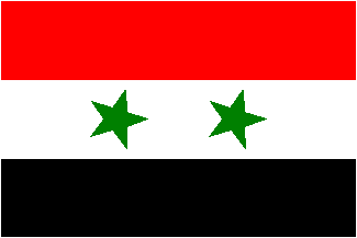 [Syrian flag variant, stars pointing to the fly]